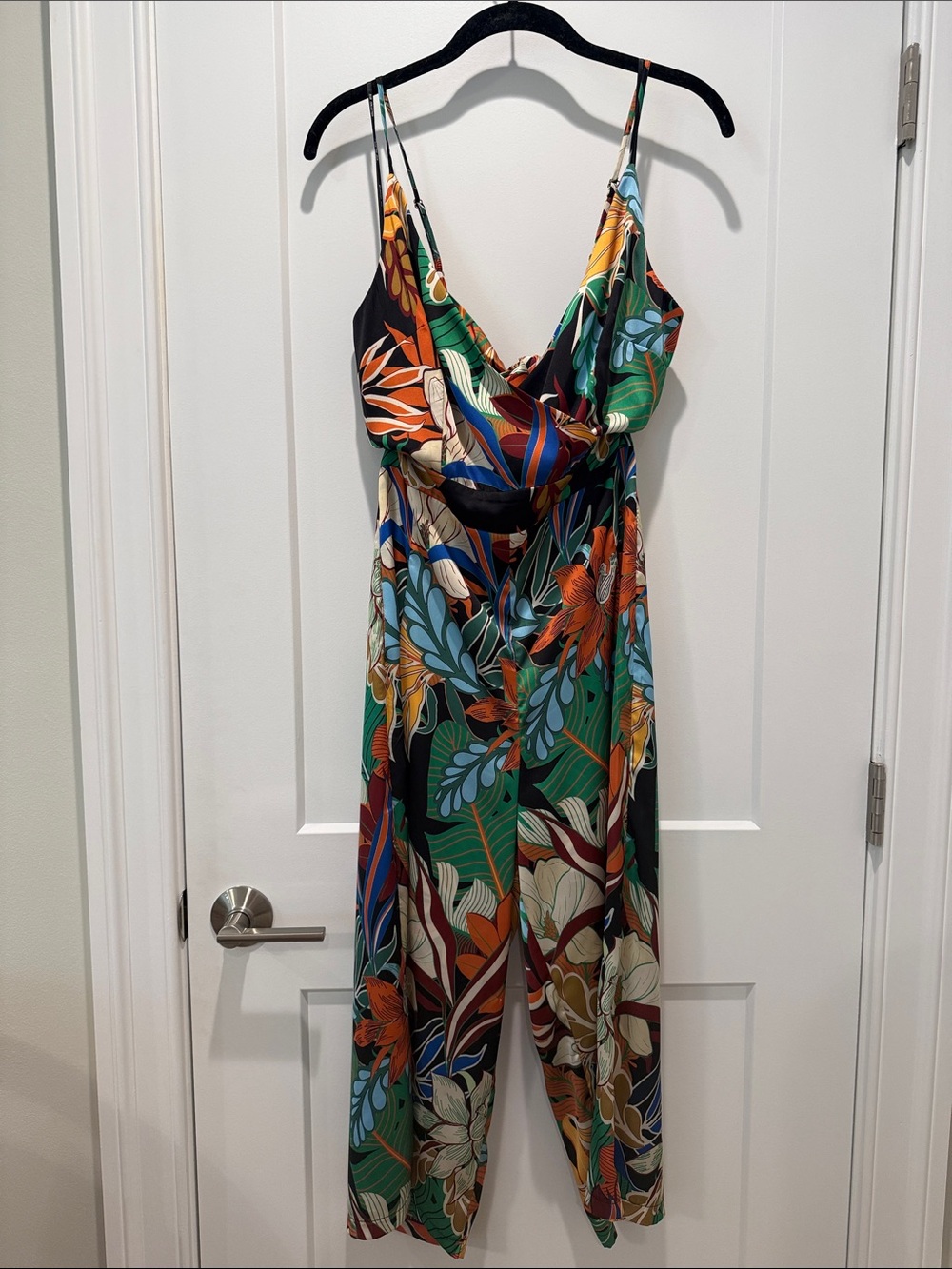Tropical Floral Wide-Leg Jumpsuit in Green Multi